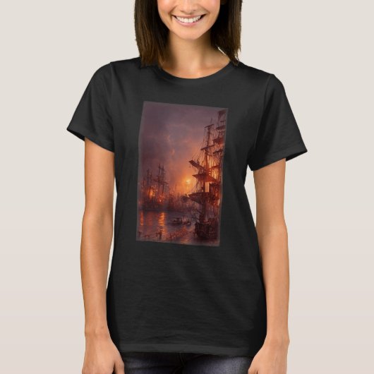 Steampunk Pirate Town Steampunk Pirate Architectur Tシャツ (正面)
