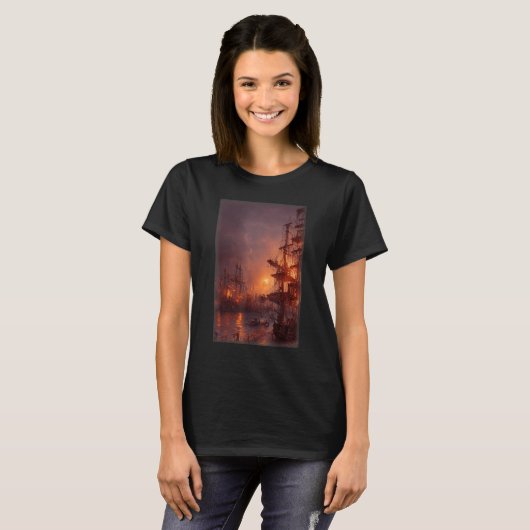 Steampunk Pirate Town Steampunk Pirate Architectur Tシャツ (正面フル)
