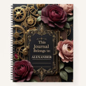 Steampunk Plum Roses & Gears ノートブック (正面)