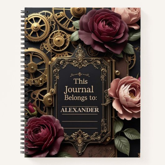Steampunk Plum Roses & Gears  ノートブック (正面)