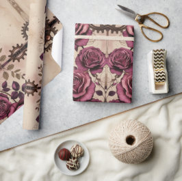 Steampunk Plum Roses & Gears Wrapping Paper ラッピングペーパー