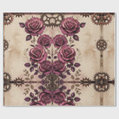 Steampunk Plum Roses & Gears Wrapping Paper ラッピングペーパー (フラット)