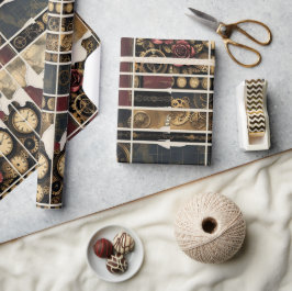 Steampunk Plum Roses & Gears Wrapping Paper ラッピングペーパー