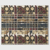 Steampunk Plum Roses & Gears Wrapping Paper ラッピングペーパー (フラット)