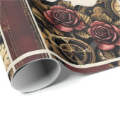Steampunk Plum Roses & Gears Wrapping Paper ラッピングペーパー (ロールコーナー)