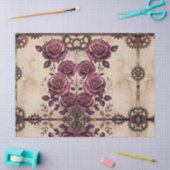 Steampunk Plum Roses & Gears Wrapping Paper 薄葉紙 (クラフト)