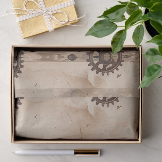 Steampunk Plum Roses & Gears Wrapping Paper 薄葉紙 (ギフト)
