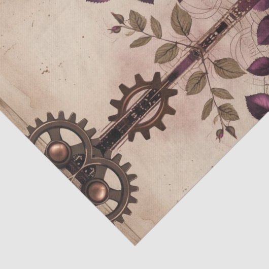 Steampunk Plum Roses & Gears Wrapping Paper 薄葉紙 (詳細)