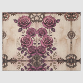 Steampunk Plum Roses & Gears Wrapping Paper 薄葉紙