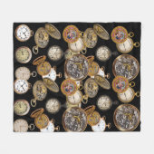 Steampunk Pocket時計タイムオブジェクトコラージュ フリースブランケット (正面(横))