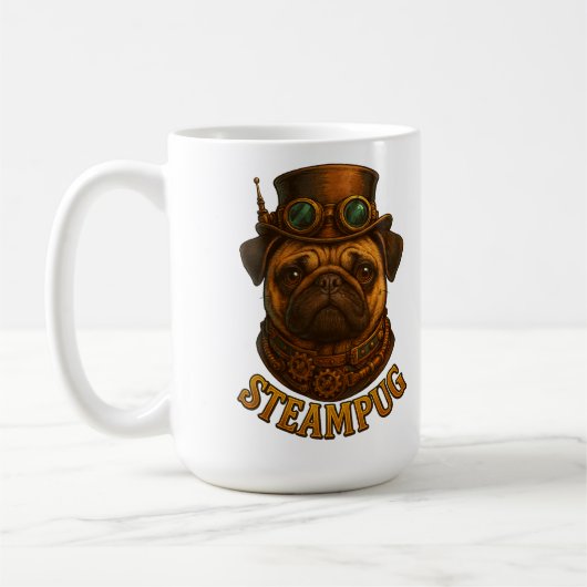 Steampunk Pug Retro vintage design "Steampug" コーヒーマグカップ (左)