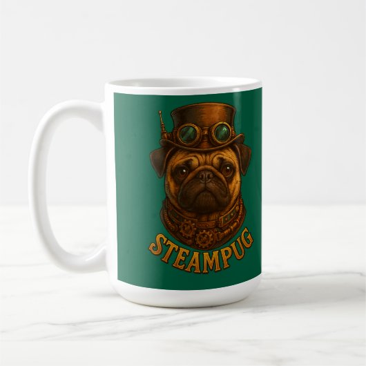 Steampunk Pug Retro vintage design "Steampug" コーヒーマグカップ (左)