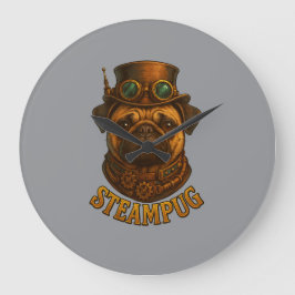 Steampunk Pug Wall Clock - vintage "Steampug" ラージ壁時計