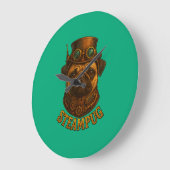 Steampunk Pug Wall Clock - vintage "Steampug" ラージ壁時計 (傾斜)