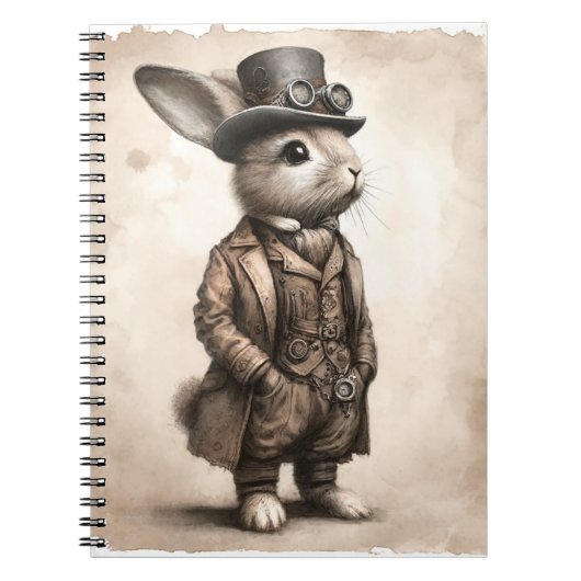 Steampunk Rabbit付きスパイラルフォトノートブック ノートブック (正面)
