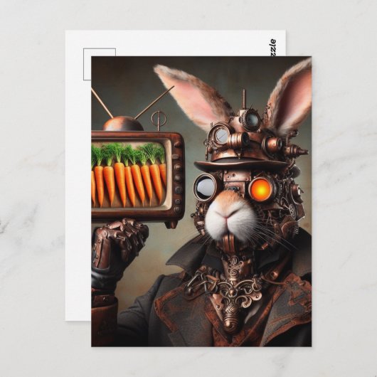 Steampunk Rabbit ManヴィンテージTVニンジン画面 ポストカード (正面/裏面)