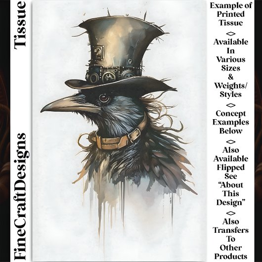 Steampunk Raven In Top Hat & Collar BQ5 Decopage 薄葉紙