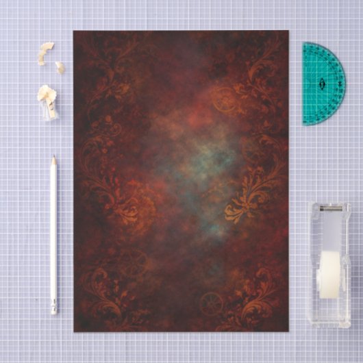 Steampunk Red Damask Background EZ6 Decoupage 薄葉紙 (クラフト)