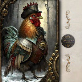 Steampunk Rooster Whimsical Vintage Farm Decoupage 薄葉紙