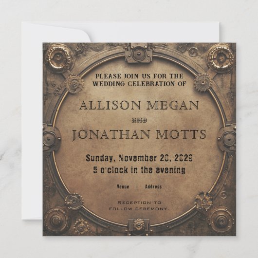 Steampunk Rustic Industrial Wedding Invitation 招待状 (正面)