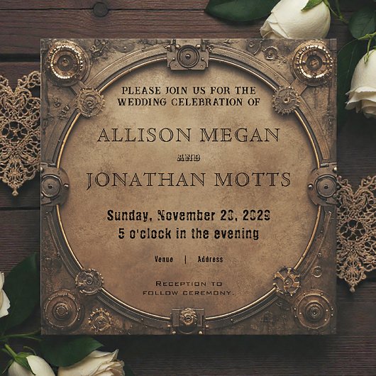 Steampunk Rustic Industrial Wedding Invitation 招待状