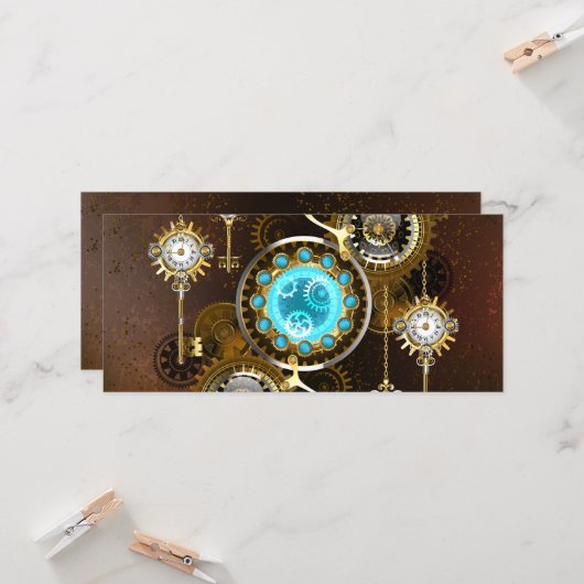 Steampunk Rusty Background with Turquoise Lenses カード (正面/裏面インサイチュ)