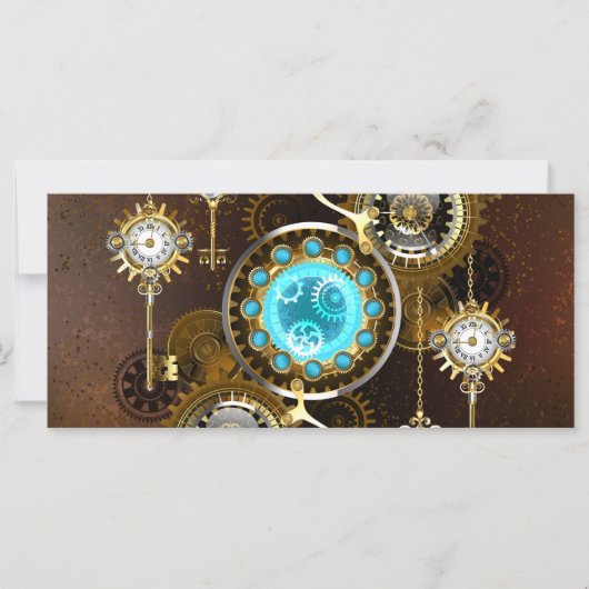 Steampunk Rusty Background with Turquoise Lenses カード (正面)