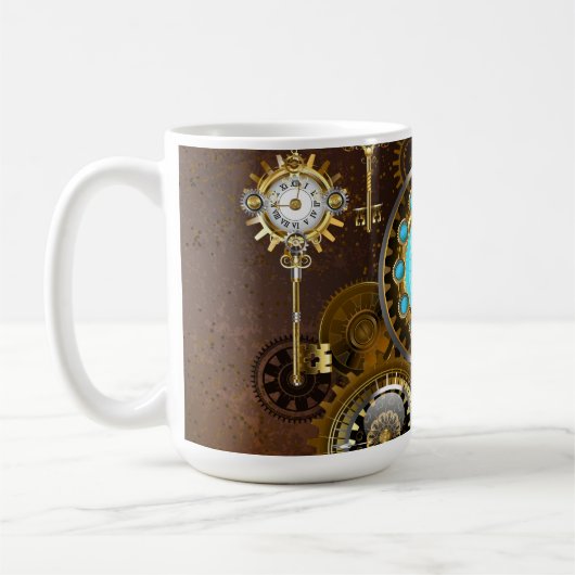 Steampunk Rusty Background with Turquoise Lenses コーヒーマグカップ (左)