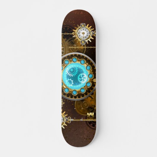 Steampunk Rusty Background with Turquoise Lenses スケートボード (正面)
