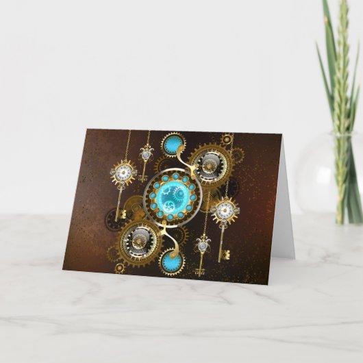 Steampunk Rusty Background with Turquoise Lenses ノートカード (正面)