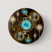 Steampunk Rusty Background with Turquoise Lenses 缶バッジ (正面)