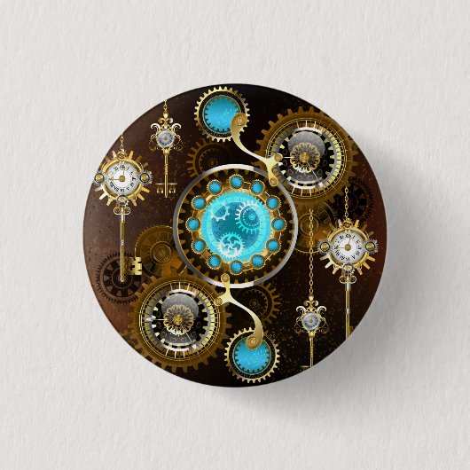 Steampunk Rusty Background with Turquoise Lenses 缶バッジ (正面)