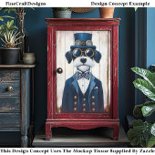 Steampunk Schnauzer Dog, Navy Blue DE7 Decopage 薄葉紙