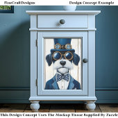 Steampunk Schnauzer Dog, Navy Blue DE7 Decopage 薄葉紙
