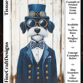 Steampunk Schnauzer Dog, Navy Blue DE7 Decopage 薄葉紙