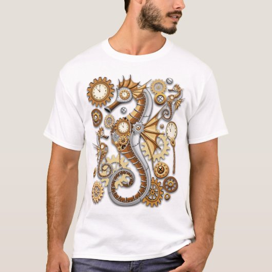 Steampunk Seahorse Vintage Surreal Art Tシャツ (正面)