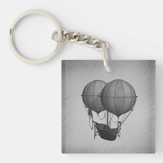 Steampunk Silver Hot Air Balloons with Ship キーホルダー (正面)