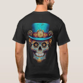 Steampunk Skull Day of the Dead Men's Black Tシャツ (裏面)
