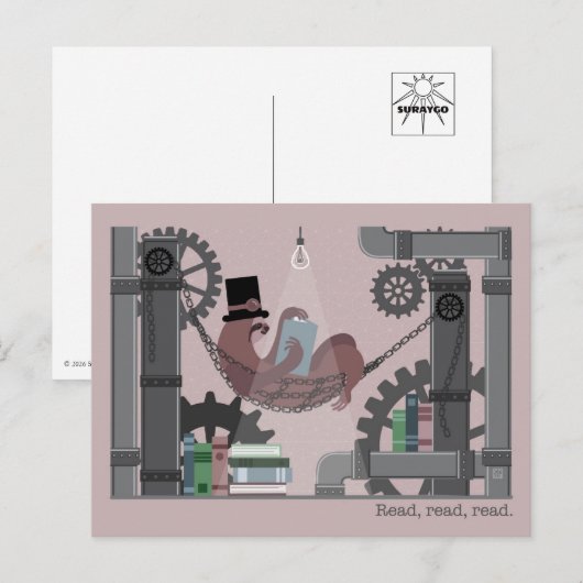 Steampunk Sloth Reading Postcards シーズンポストカード (正面/裏面)