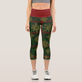 Steampunk Snowflake Red and Green Tartan カプリレギンス (正面)