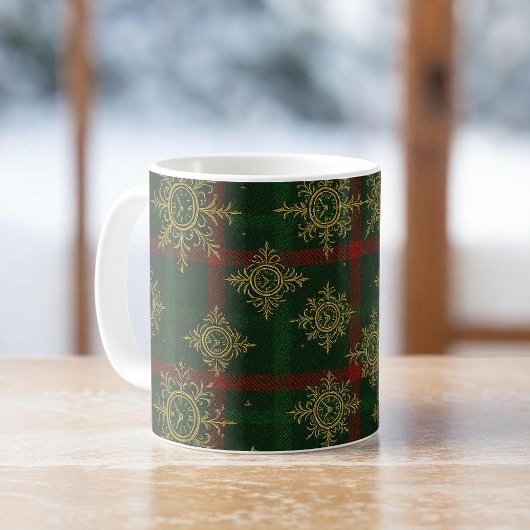 Steampunk Snowflake Red and Green Tartan コーヒーマグカップ