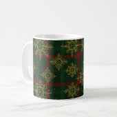Steampunk Snowflake Red and Green Tartan コーヒーマグカップ (正面左)