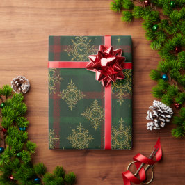 Steampunk Snowflake Red and Green Tartan ラッピングペーパー