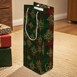 Steampunk Snowflake Red and Green Tartan ワインギフトバッグ