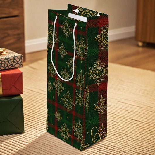 Steampunk Snowflake Red and Green Tartan ワインギフトバッグ