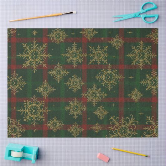 Steampunk Snowflake Red and Green Tartan 薄葉紙 (クラフト)