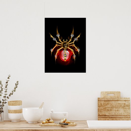 Steampunk spider on black ポスター (キッチン)