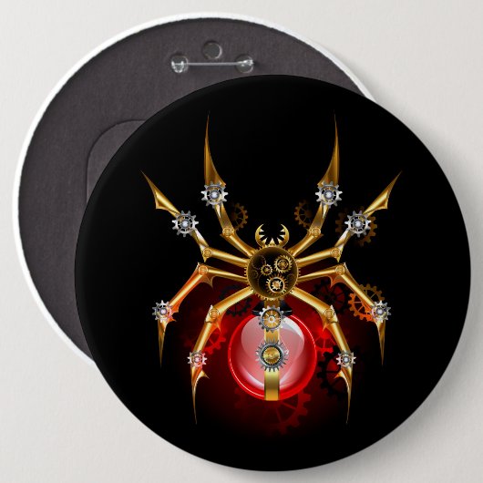 Steampunk spider on black 缶バッジ (正面&裏面)