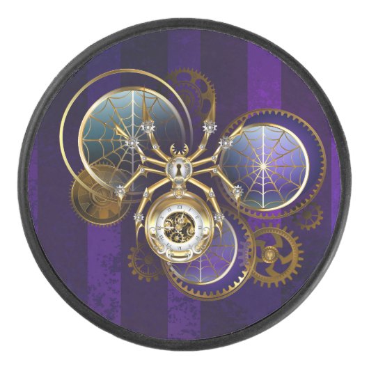 Steampunk Spider on Purple アイスホッケーパック (正面)