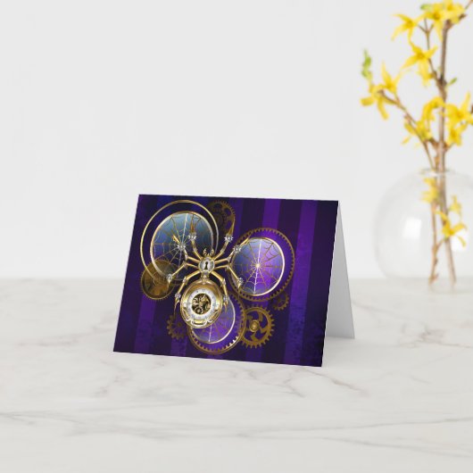 Steampunk Spider on Purple カード (黄色い花)